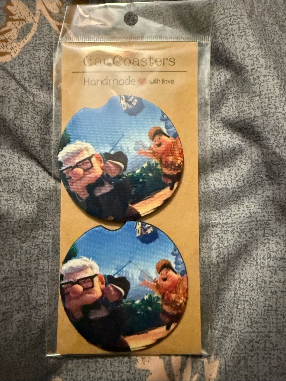Disney Up Hand Crafted Blue Cartoon Car Coaster Set - Pack of 2